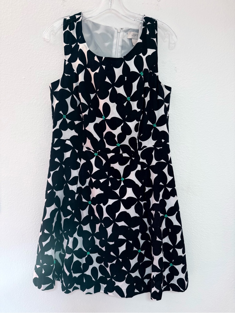 LOFT Navy & White Floral Fit-and-Flare Dress